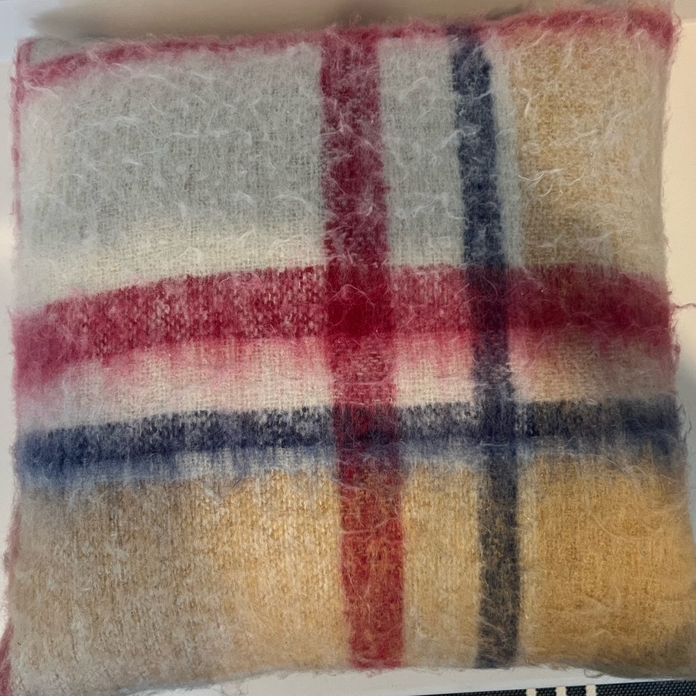 Anthropologie Red and Blue 18x18 Accent Pillows Cozy Plaid Design - Picture 2 of 5